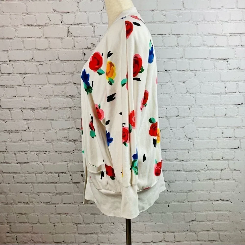 VTG 80s Peter Popovich Floral Print Varsity Cotton Blend Cardigan Sweater